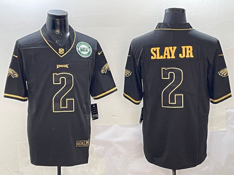 Men Philadelphia Eagles 2 Slay jr Black gold Throwback 2025 Nike Limited NFL Jersey style 3